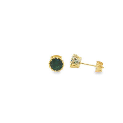 Sterling Silver Yellow Gold Plated Created Emerald Stud Earrings