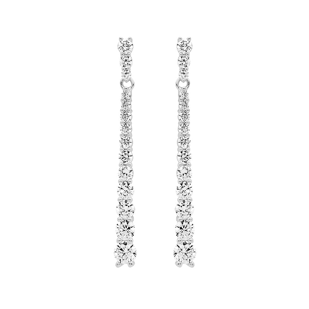 Sterling Silver Graduated Cz Drop Earrings