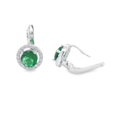 Sterling Silver Green And White Cz Halo Huggies