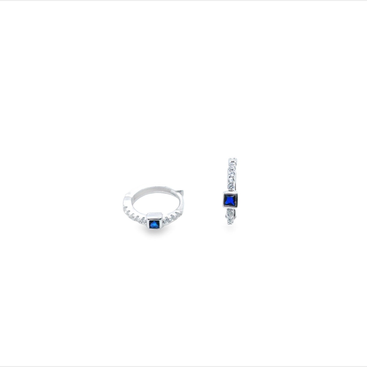 Olivia Sterling Silver Rhodium Plated Dark Blue And White Cz Set Huggies