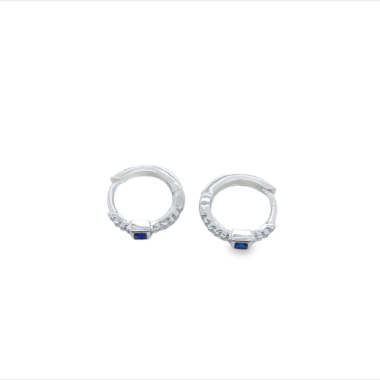 Olivia Sterling Silver Rhodium Plated Dark Blue And White Cz Set Huggies