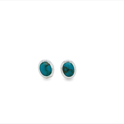 Onatah Sterling Silver Oval Turquoise Bezel Set Studs