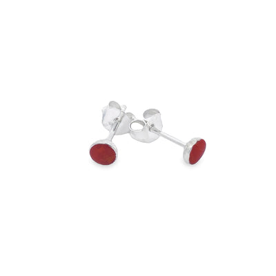 Onatah Sterling Silver Round Small Red Bamboo Bezel Set Studs