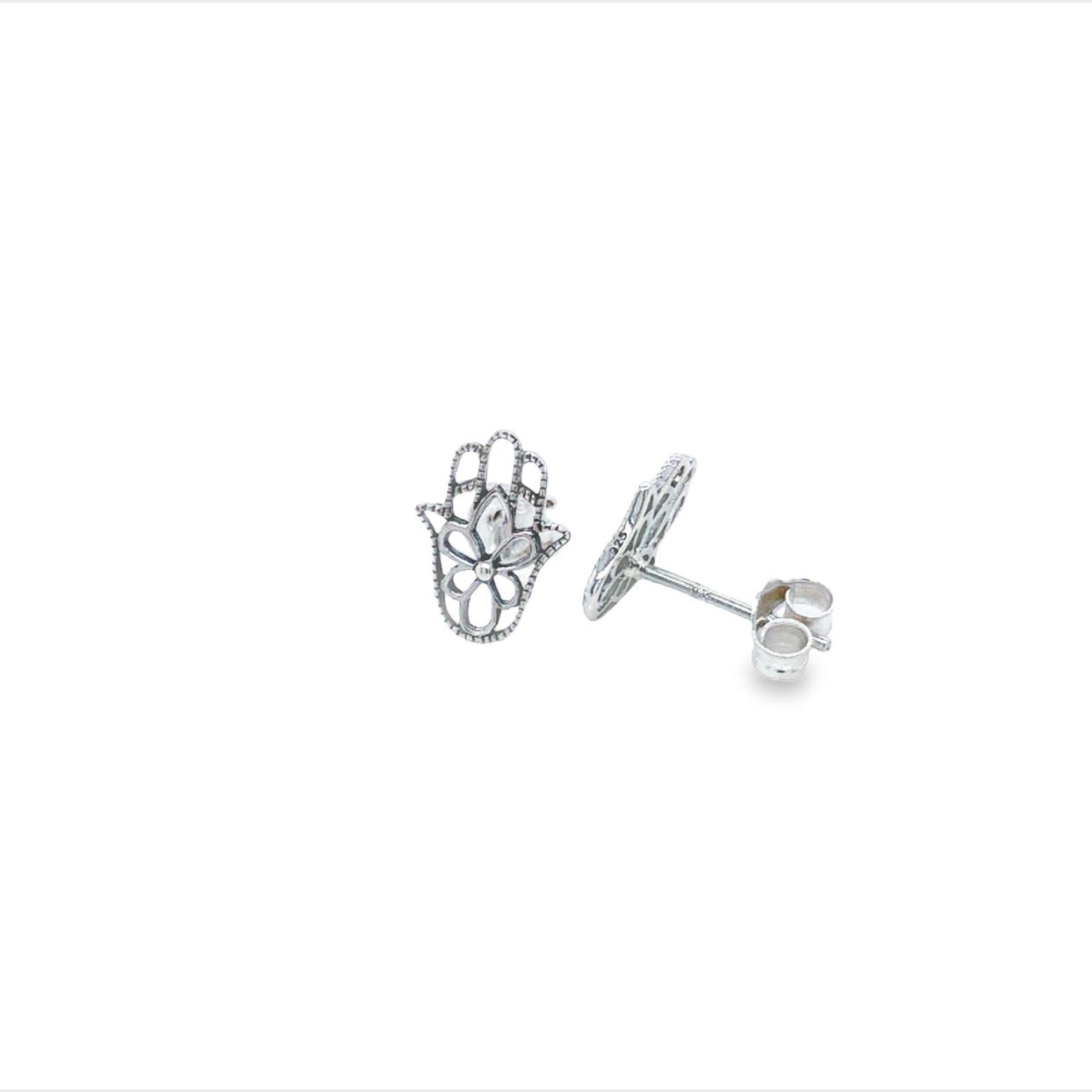 Sterling Silver Hamsa Hand Stud Earrings