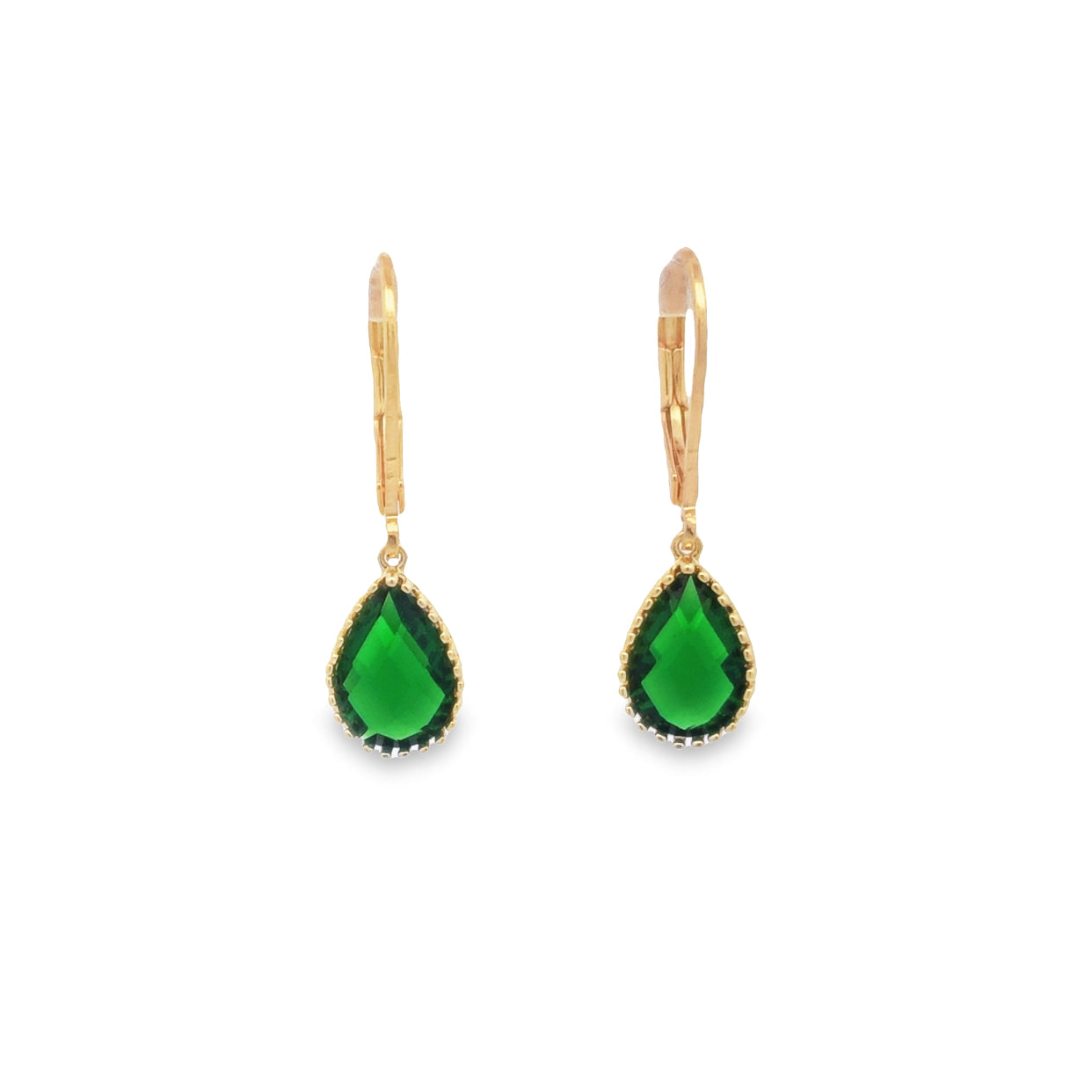 Sterling Silver Gold Filled Emerald Coloured Stone Earrings