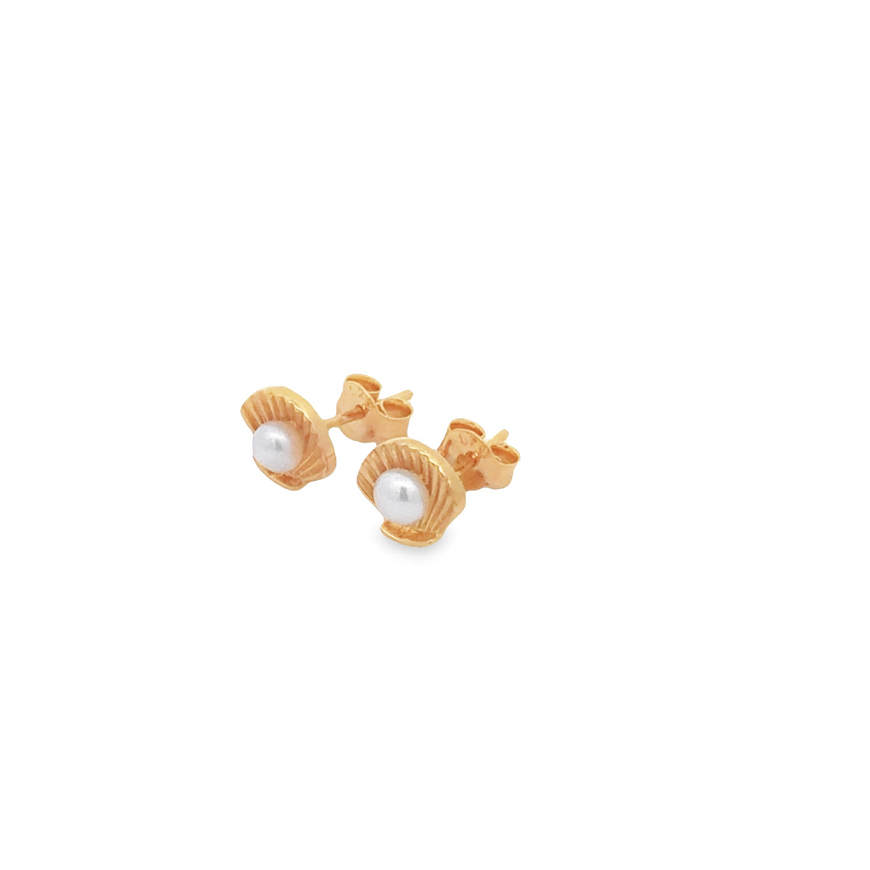 Sterling Silver Gold Plated Pearl In Shell Stud Earrings