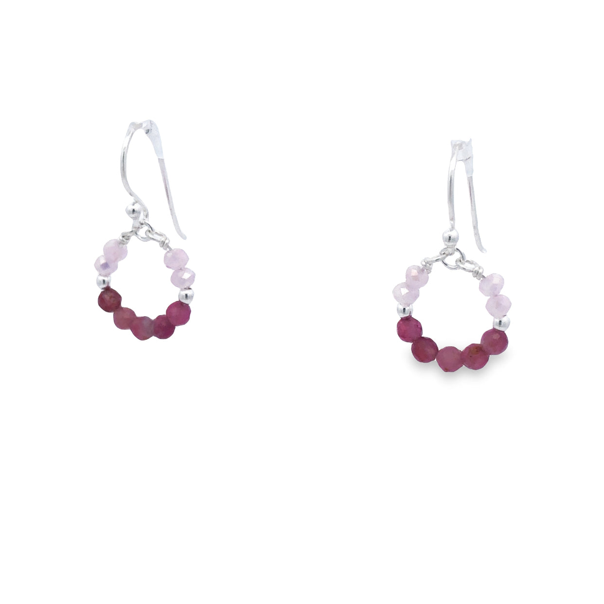 Sterling Silver Pink Coloured Stones Earrings With Shephooks