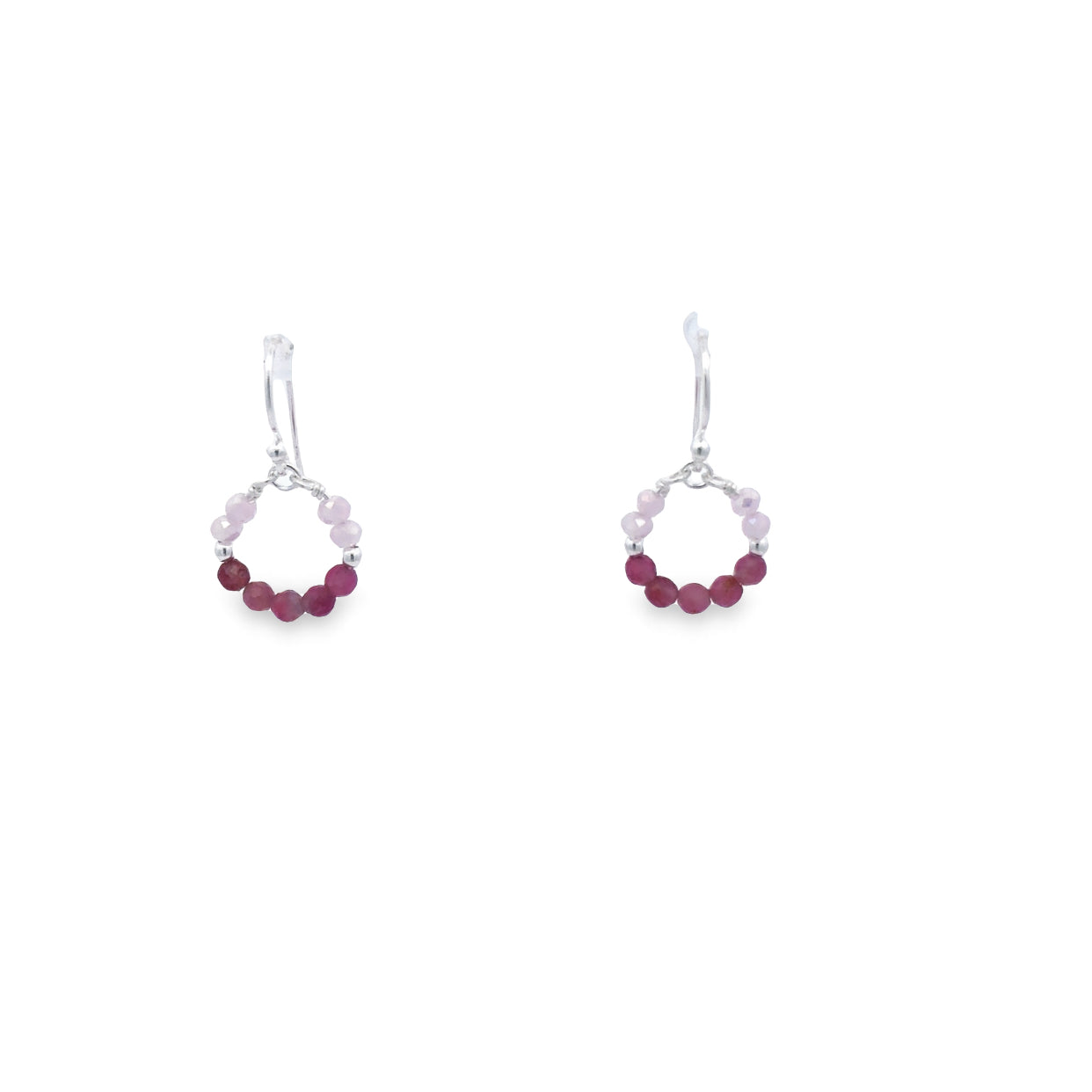 Sterling Silver Pink Coloured Stones Earrings With Shephooks