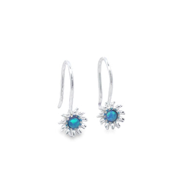 Sterling Silver Flower With Blue Opalite Shephook Earrings