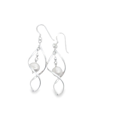 Sterling Silver Twist Pearl Shephook Earrings