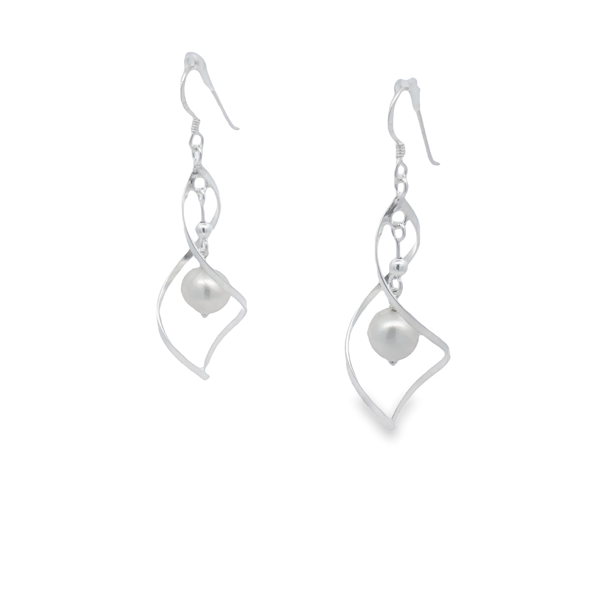 Sterling Silver Twist Pearl Shephook Earrings