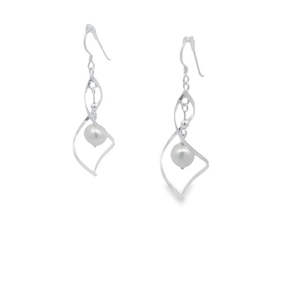 Sterling Silver Twist Pearl Shephook Earrings