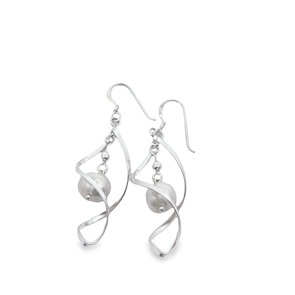 Sterling Silver Twist Pearl Shephook Earrings