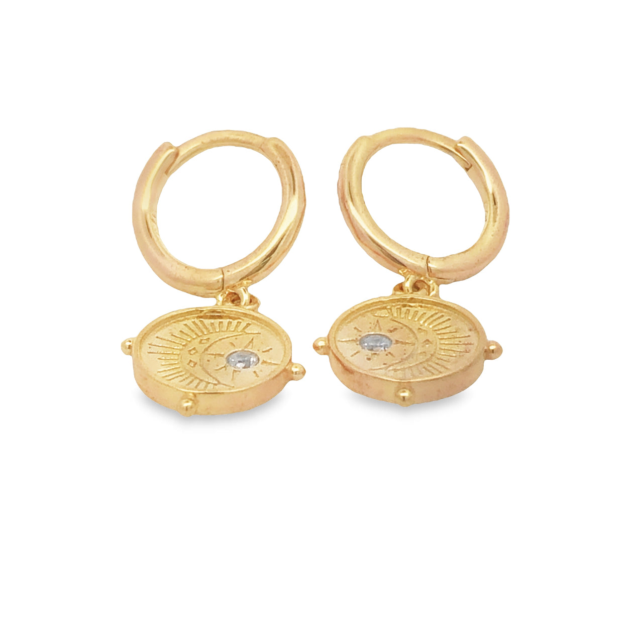 Sterling Silver Gold Plated Moon And Star Cz Huggie Earrings