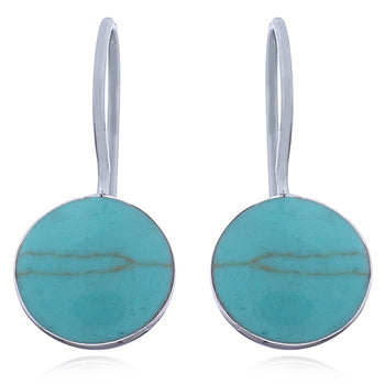 Onatah Sterling Silver Round Turquoise Fixed Shephook Drop Earring