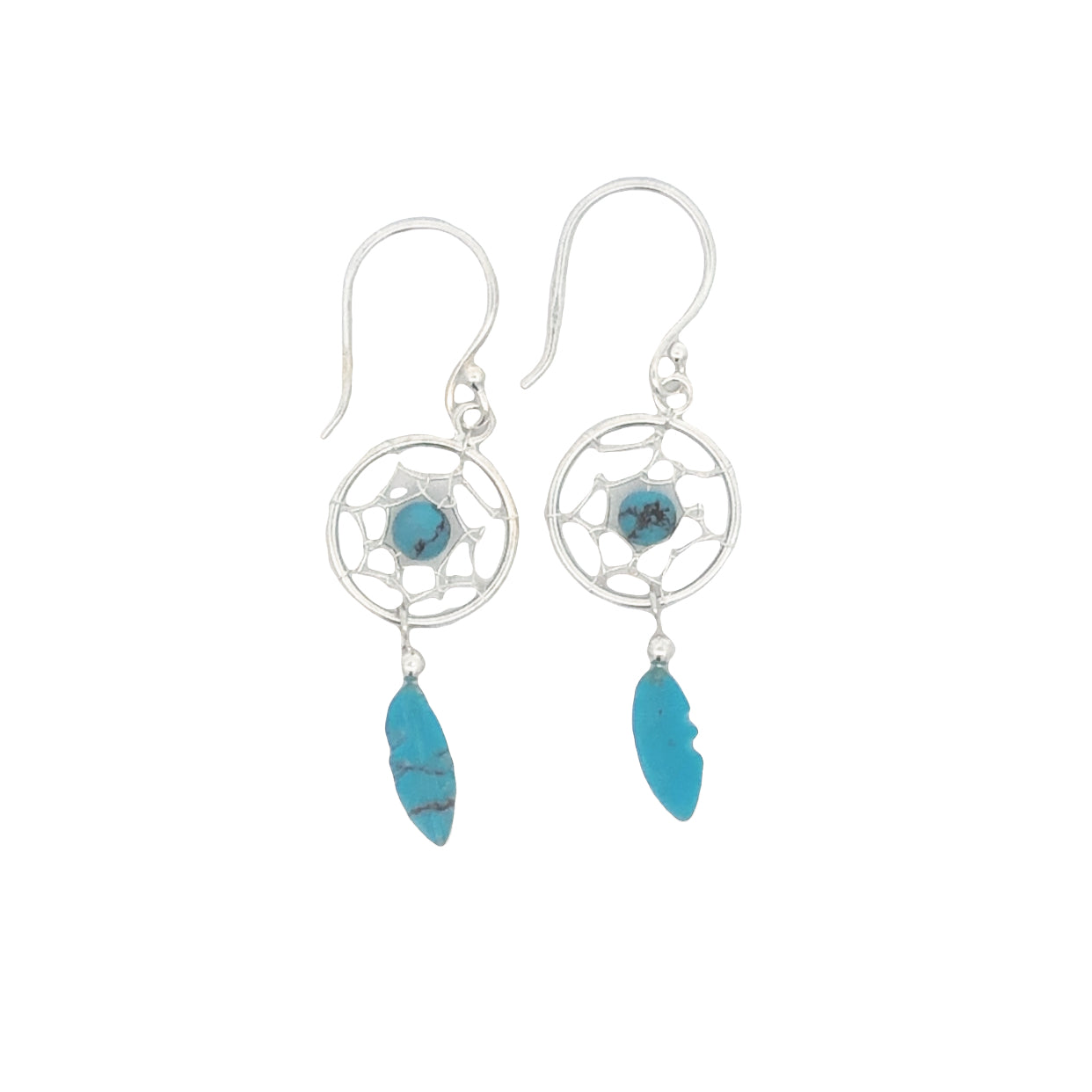 Onatah Sterling Silver Dreamcatcher Turquoise Drop Earrings With Shephooks