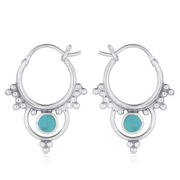 Onatah Sterling Silver Mandala Hoops Set With Turquoise