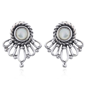 Onatah Sterling Silver Mother Of Pearl Half Mandala Stud Earrings