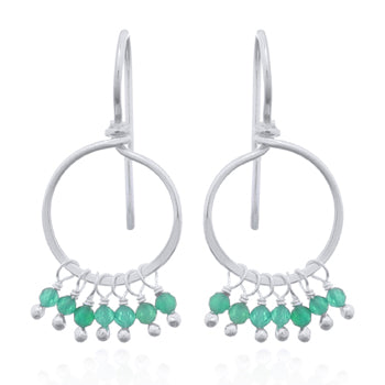 Onatah Sterling Silver Green Agate Earrings With Fixed Shep Hooks