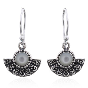 Onatah Sterling Silver Half Mandala Drop Shep Hook Earrings Set With Mother Of Pearl