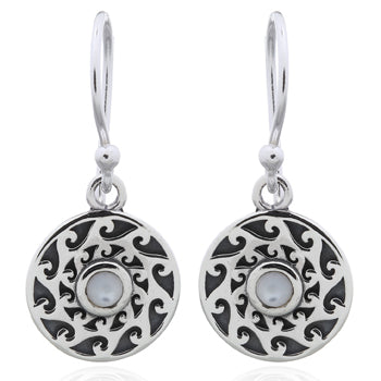 Onatah Sterling Silver Mystic Disc Drop Mother Of Pearl Earrings With Shep Hooks