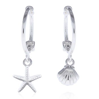 Onatah Sterling Silver Hoops With Starfish And Shell Charm Dangles