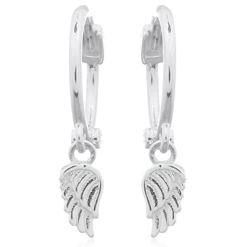Onatah Sterling Silver Hoops With Angel Wing Dangle Charms
