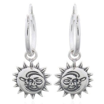 Onatah Sterling Silver Hoops With Moon/Sun Charm Dangles