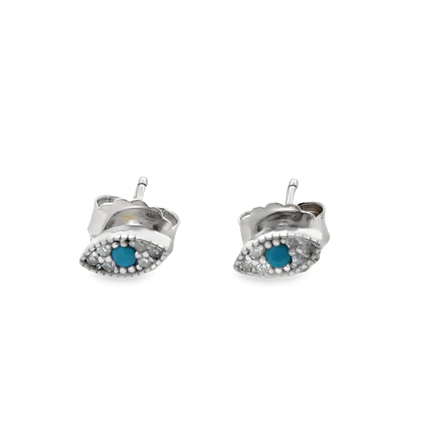 Lustra Sterling Silver Turquoise And Cz Set Evil Eye Of Protection Stud Earrings