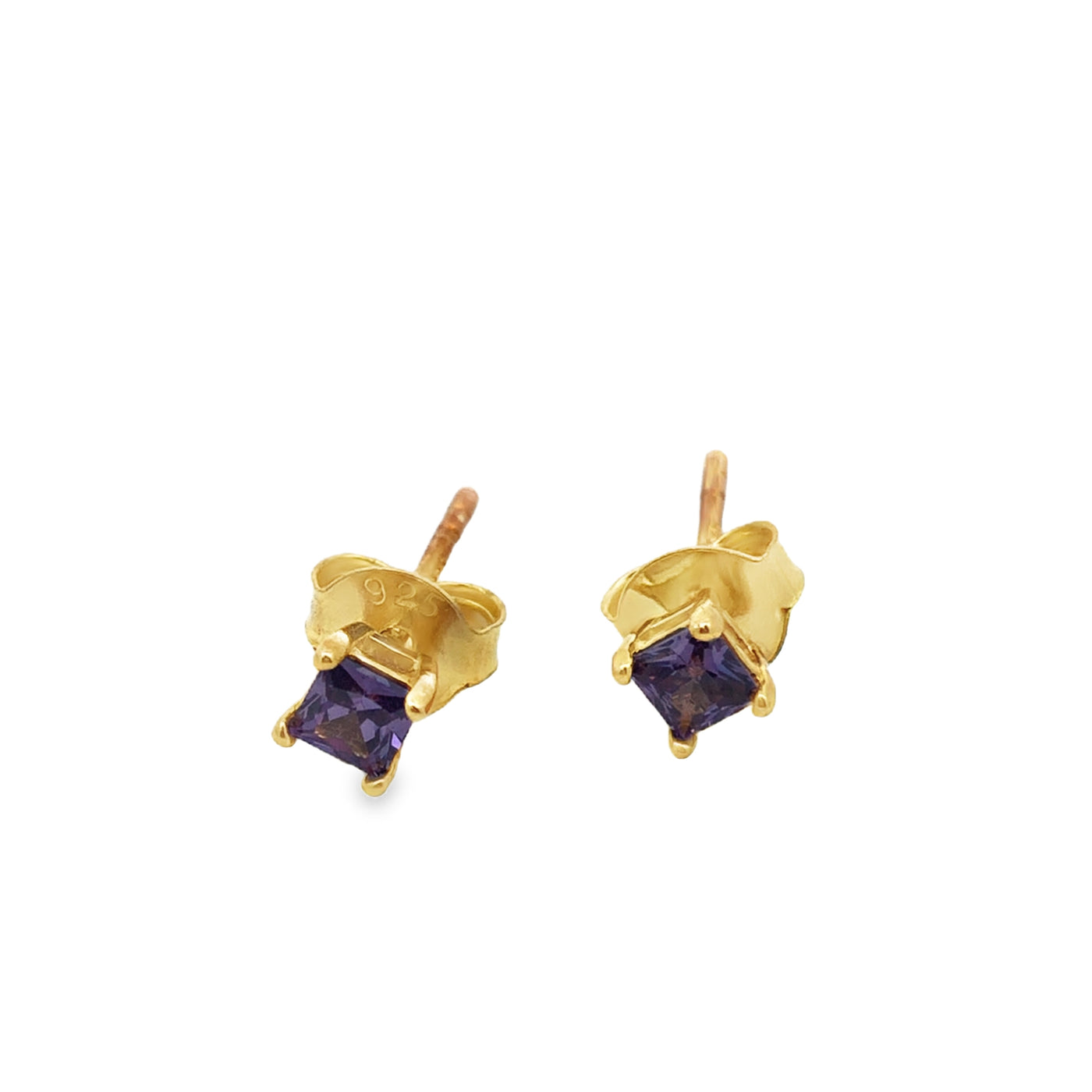 Lustra Sterling Silver Gold Plated Square Purple Cz Studs