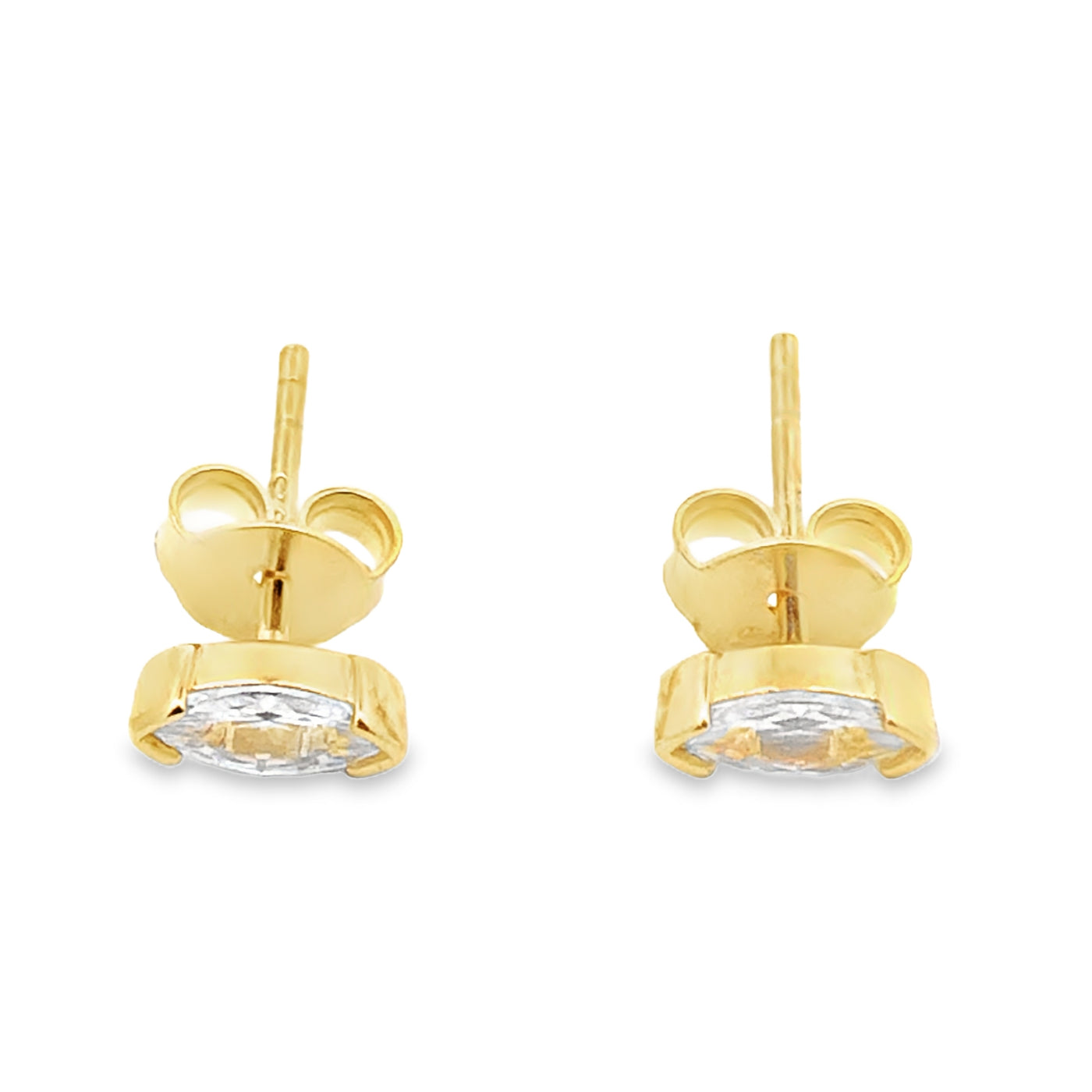 Lustra Sterling Silver Gold Plated Marquise Shaped Cz Set Stud Earrings