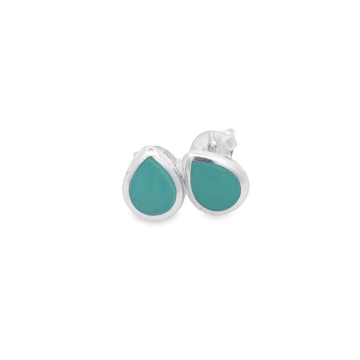 Onatah Sterling Silver Pear Shaped Turquoise Bezel Set Studs