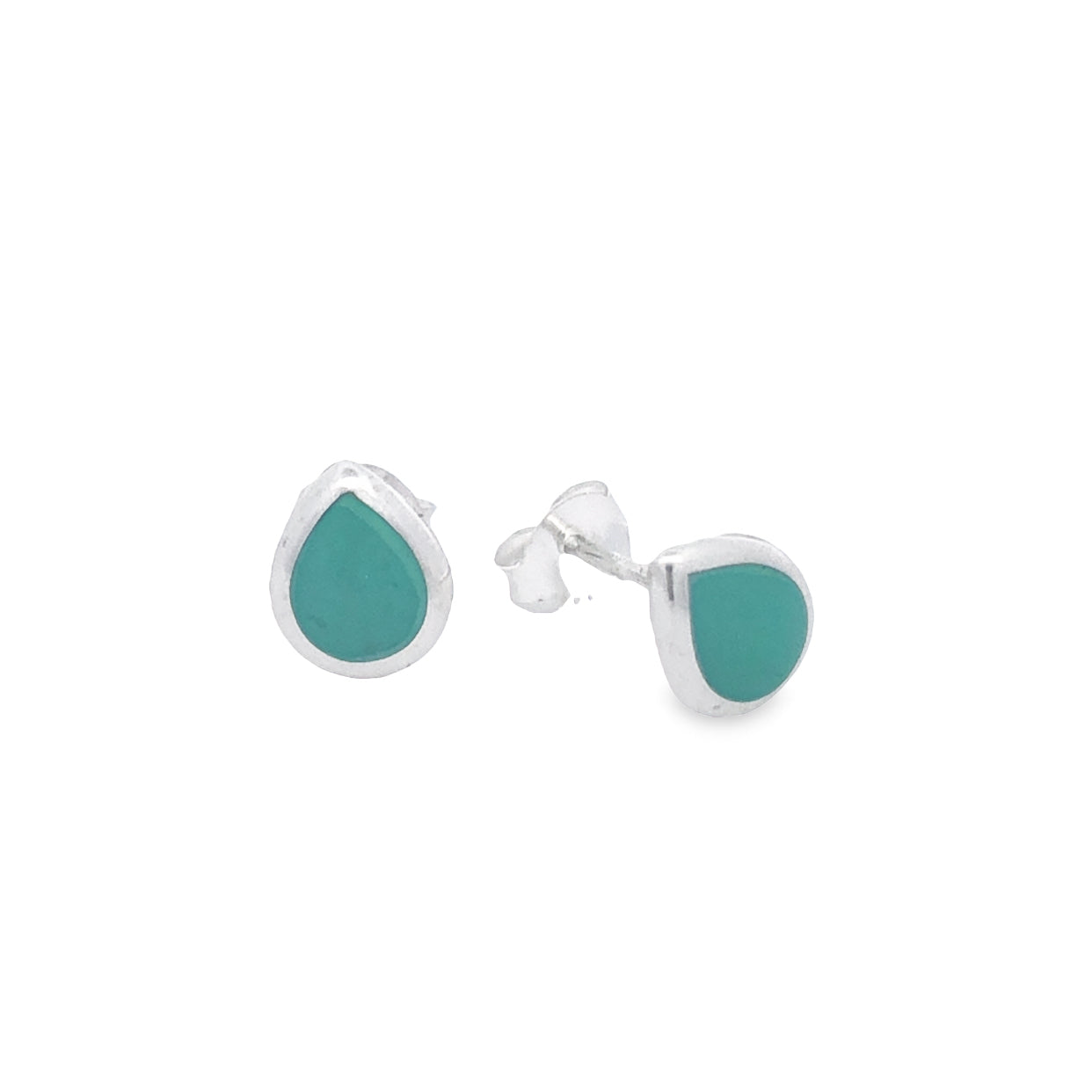 Onatah Sterling Silver Pear Shaped Turquoise Bezel Set Studs