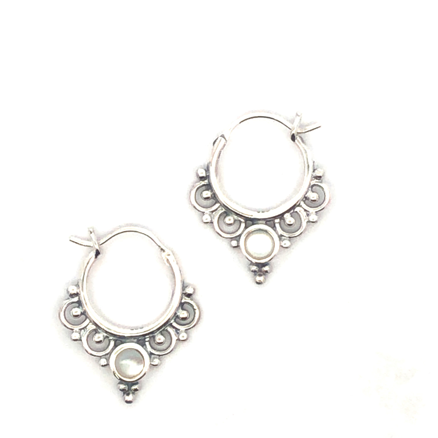Onatah Sterling Silver Mandala Hoop Earrings Set With Mother Of Pearl