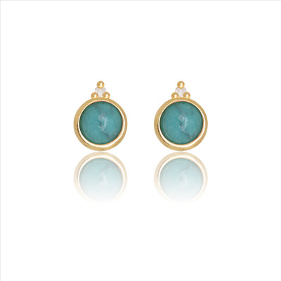 Diamonds By Georgini Natural Turquoise And Two Natural Diamond December Earrings Sterling Silver Gold Plated