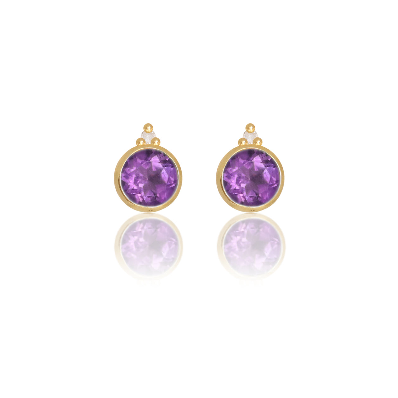 Diamonds By Georgini Natural Amethyst And Two Natural Diamond February Earrings Sterling Silver Gold Plated