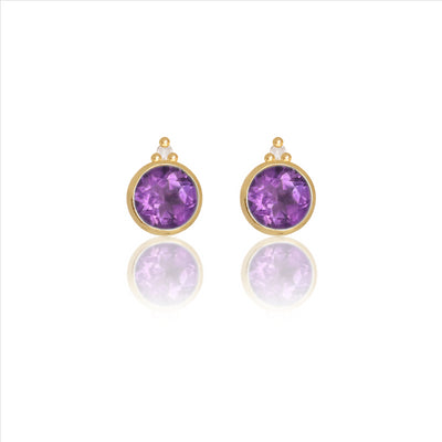 Diamonds By Georgini Natural Amethyst And Two Natural Diamond February Earrings Sterling Silver Gold Plated