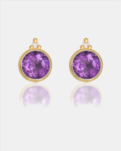 Diamonds By Georgini Natural Amethyst And Two Natural Diamond February Earrings Sterling Silver Gold Plated