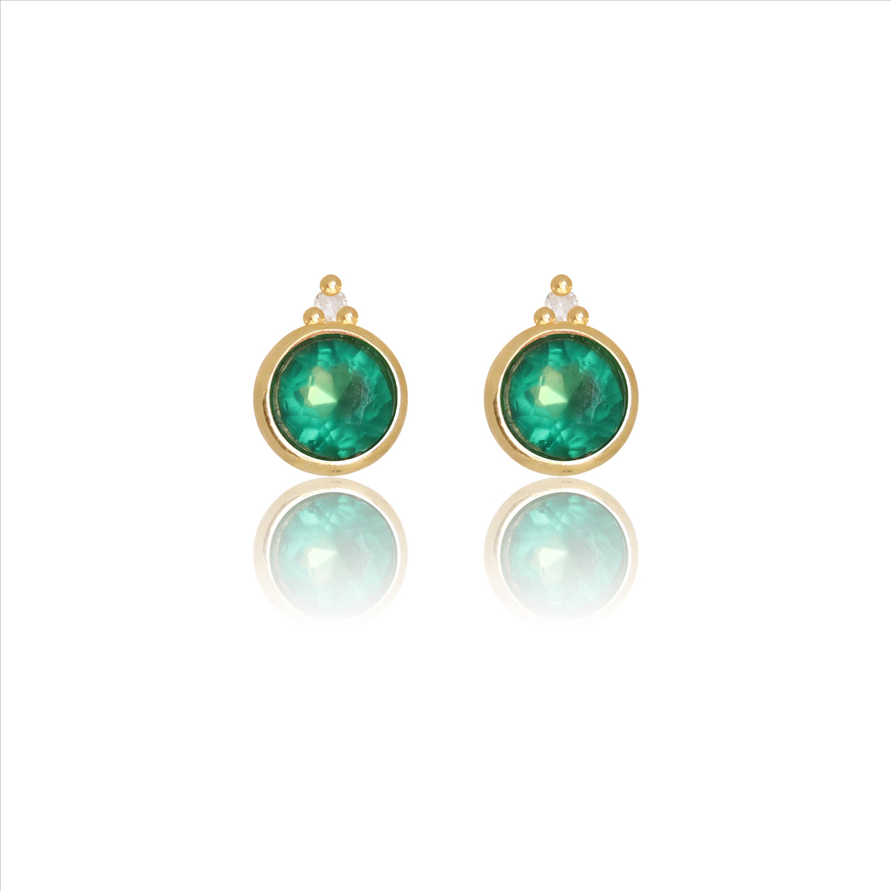 Diamonds By Georgini Natural Green Agate And Two Natural Diamond May Earrings Sterling Silver Gold Plated