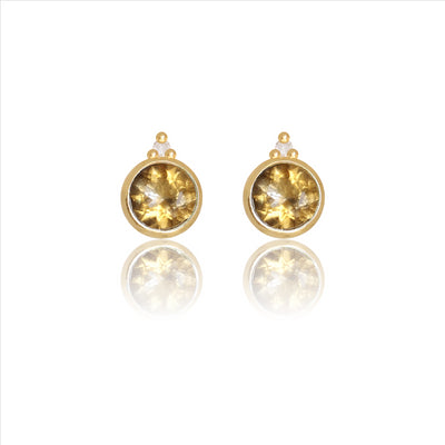 Diamonds By Georgini Natural Citrine And Two Natural Diamond November Earrings Sterling Silver Gold Plated