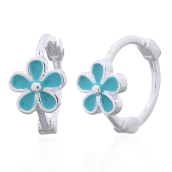 Onatah Sterling Silver Blue Enamel Flower Hoop Earrings