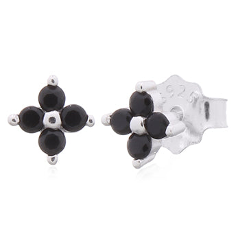 Onatah Sterling Silver Black Cz Flower Stud Earrings