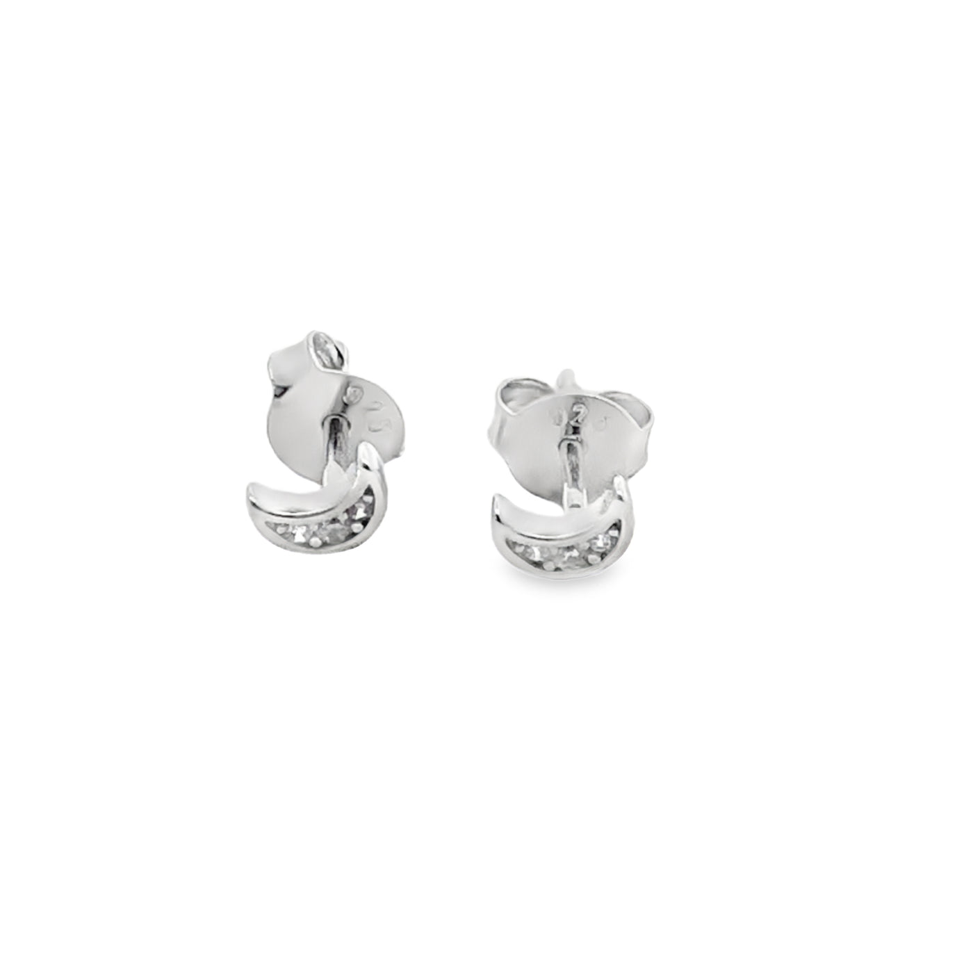 Lustra Sterling Silver Rhodium Plated Cz Set Moon Studs