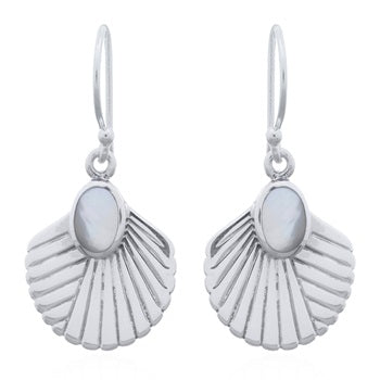 Onatah Sterling Silver Fan Shaped Mother Of Pearl Set Earrings With Shephooks