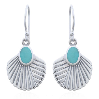 Onatah Sterling Silver Fan Shaped Turquoise Set Earrings With Shephooks