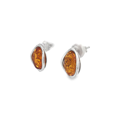 Sterling Silver Amber Oval Wire Stud Earrings