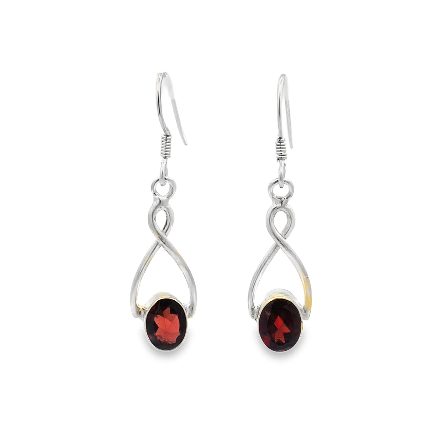 Sterling Silver Infinity Drop Bezel Set Garnet Earrings With Shephooks