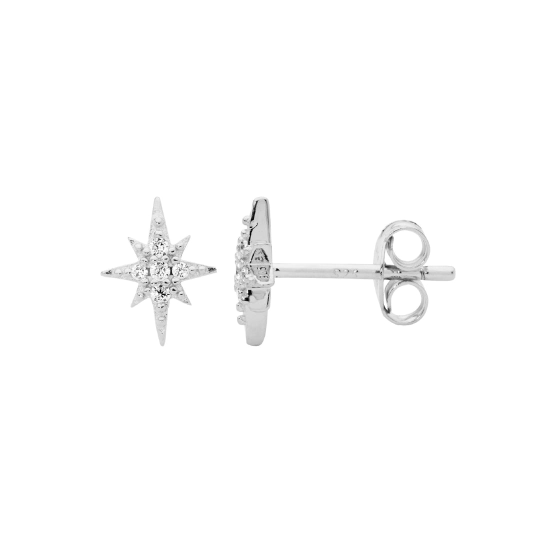 Sterling Silver CZ Star Stud Earrings