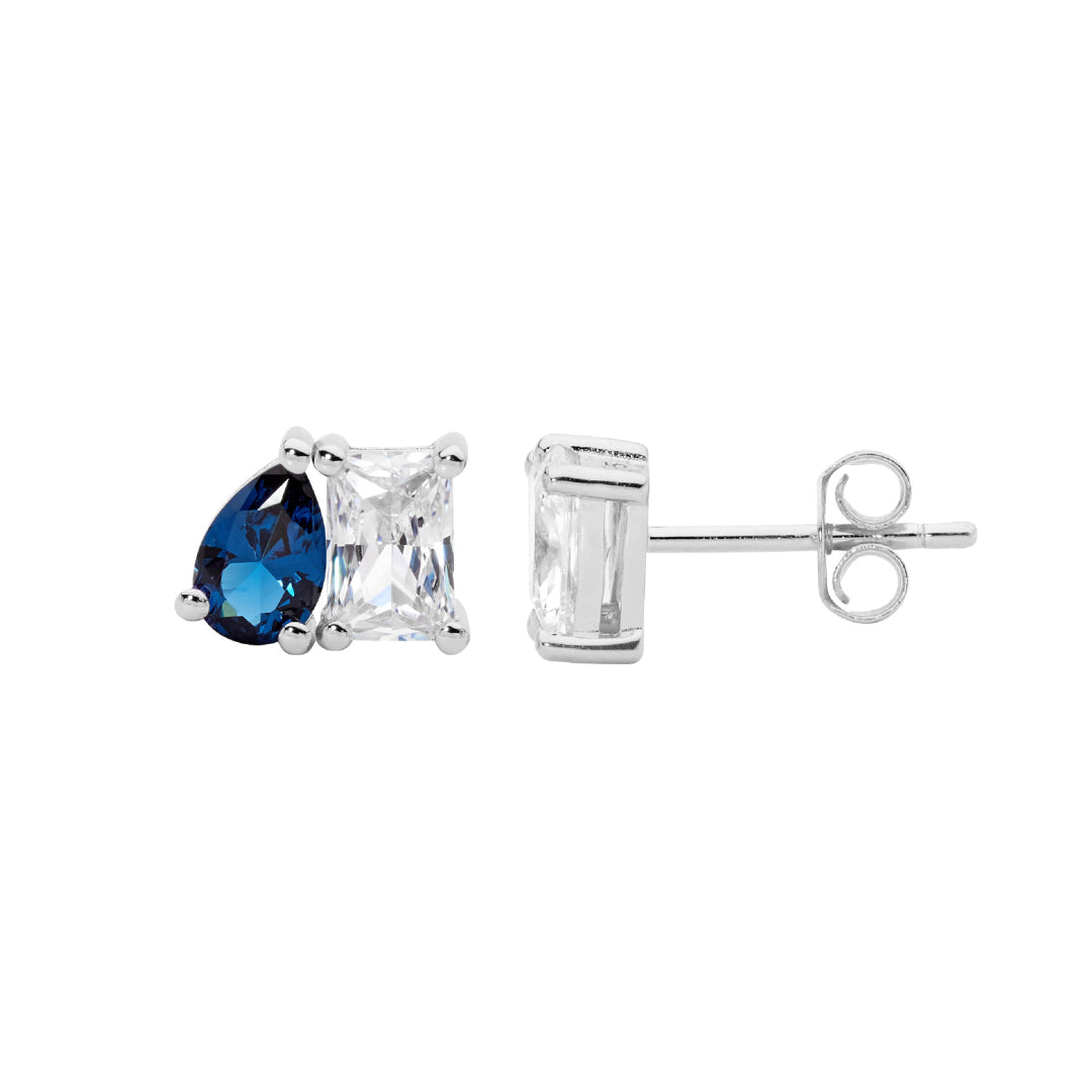 Sterling Silver White Emerald & London Blue Pear Shape CZ Stud Earrings