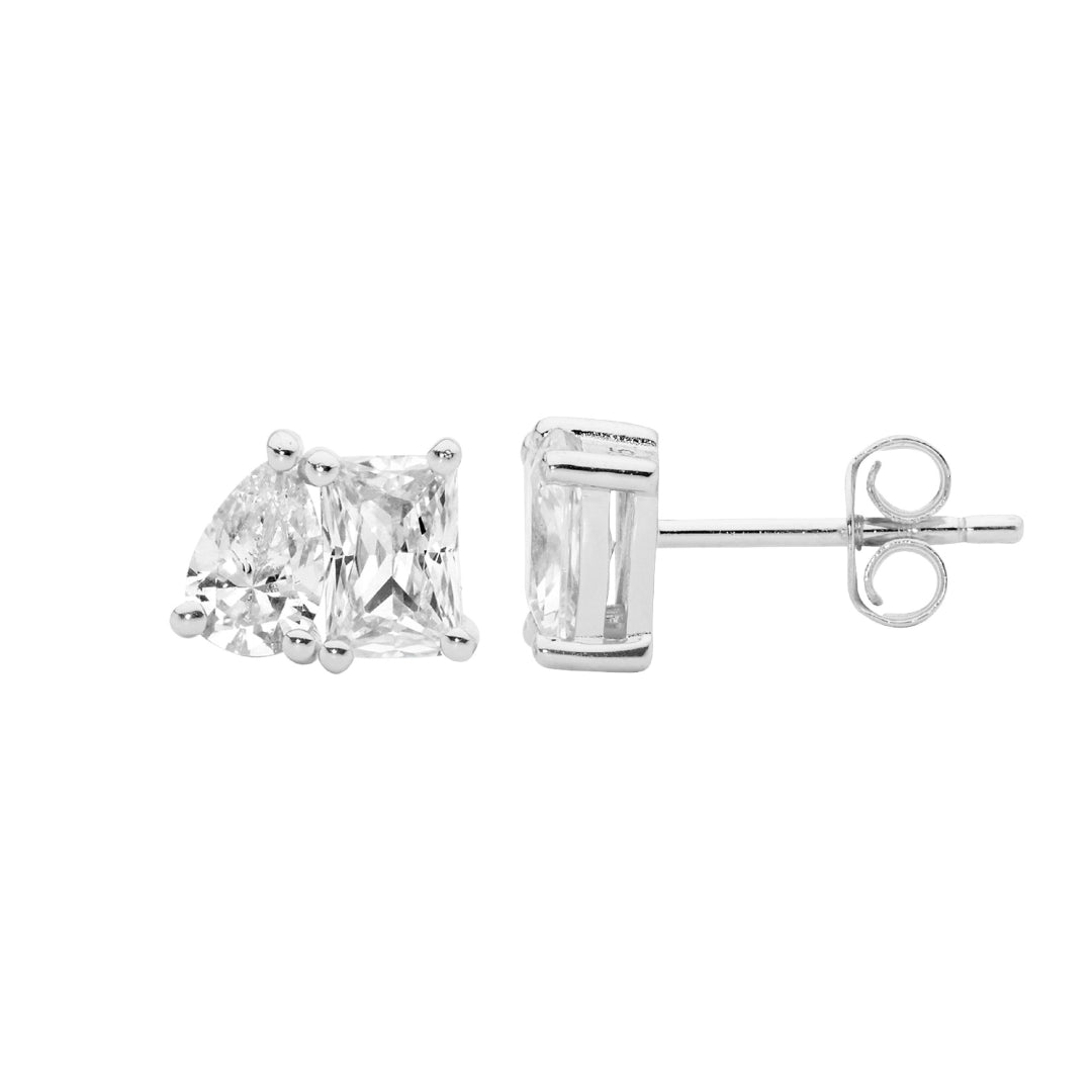 Sterling Silver Emerald & Pear Shape CZ Stud Earrings